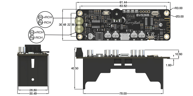 BERRYBAK BVS26B Bluetooth 5.0 Stereo Amplifier Module 2x6W @ 4 Ohm